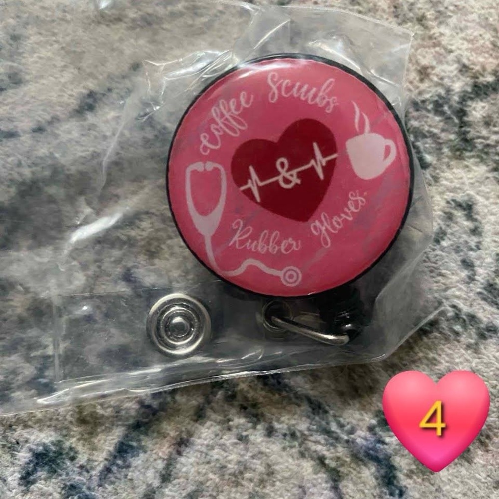“Coffee scrubs & rubber gloves” Clip-on, Retractable Badge Holder